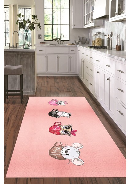 Dijital Baskılı Kaymaz Taban Yıkanabilir Renkli Modern Mutfak Halısı, N-Mutfak-07-Pembe, fırsatları