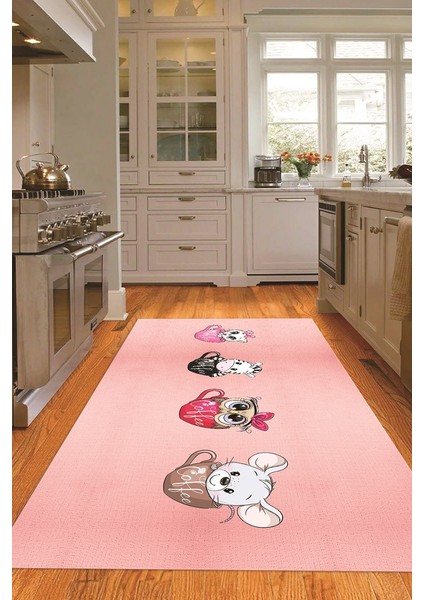 Dijital Baskılı Kaymaz Taban Yıkanabilir Renkli Modern Mutfak Halısı, N-Mutfak-07-Pembe, indirimleri