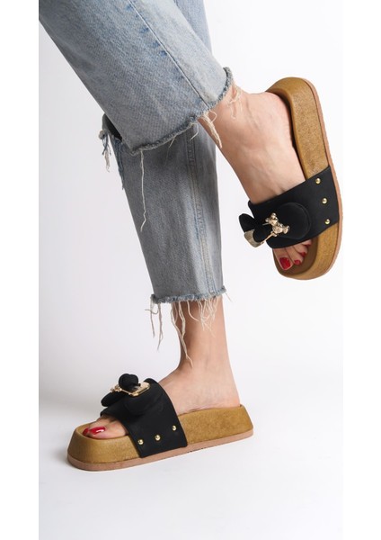 Dıla Kalın ve Ortopedik Taban Ayıcıklı Saten Kadın Terlik Kt Siyah modelleri