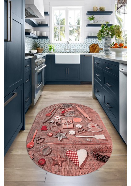 3D Dijital Baskılı Kaymaz Yıkanabilir Renkli Modern Oval Mutfak Halısı, N-O-Mutfak-16-Pembe, fiyatları