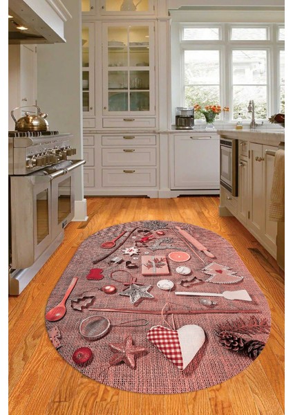 3D Dijital Baskılı Kaymaz Yıkanabilir Renkli Modern Oval Mutfak Halısı, N-O-Mutfak-16-Pembe, fırsatları