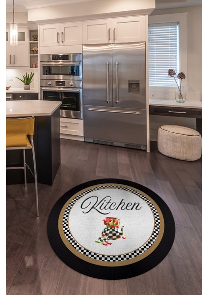 Dijital Baskılı Kaymaz Yıkanabilir Kitchen Yazılı Yuvarlak Mutfak Halısı, N-Y-Mutfak-48-Renkli,