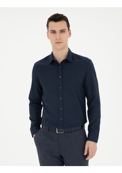 Erkek Lacivert Slim Fit Uzun Kollu Gömlek 50285594-VR033 modelleri