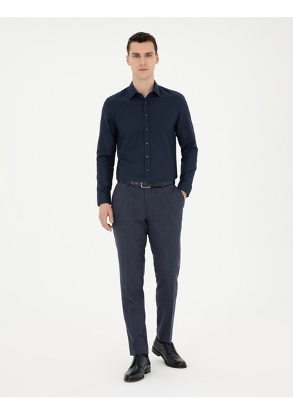 Erkek Lacivert Slim Fit Uzun Kollu Gömlek 50285594-VR033 fırsatları