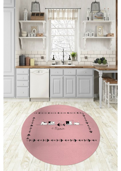 Dijital Baskılı Kaymaz Yıkanabilir Renkli Modern Yuvarlak Mutfak Halısı, N-Y-Mutfak-10-Pembe,