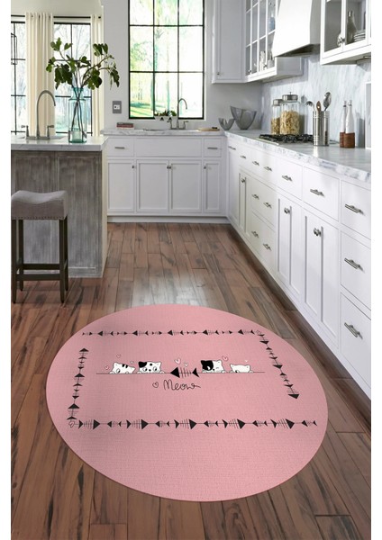 Dijital Baskılı Kaymaz Yıkanabilir Renkli Modern Yuvarlak Mutfak Halısı, N-Y-Mutfak-10-Pembe, fırsatları