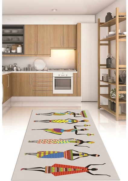 Dijital Baskılı Kaymaz Taban Yıkanabilir Renkli Modern Mutfak Halısı, N-Mutfak-40-Gri,