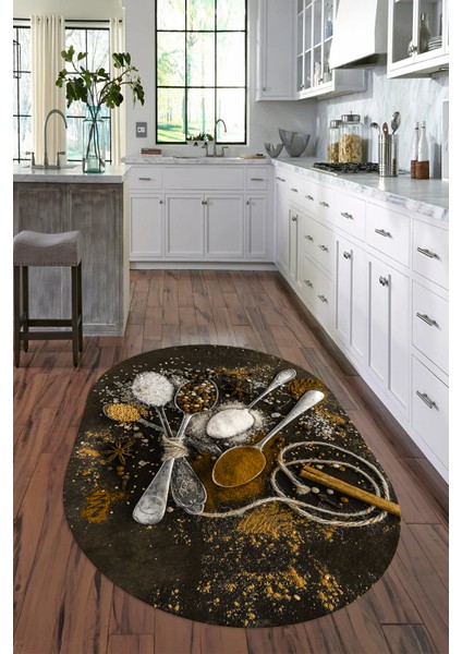 3D Dijital Baskılı Kaymaz Yıkanabilir Renkli Modern Oval Mutfak Halısı, N-O-Mutfak-19-Kahve, fiyatları