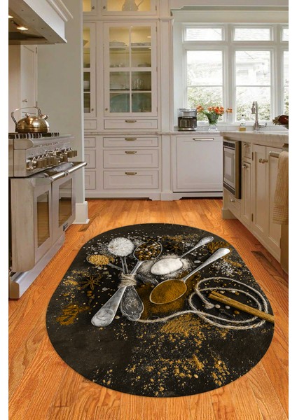 3D Dijital Baskılı Kaymaz Yıkanabilir Renkli Modern Oval Mutfak Halısı, N-O-Mutfak-19-Kahve, modelleri