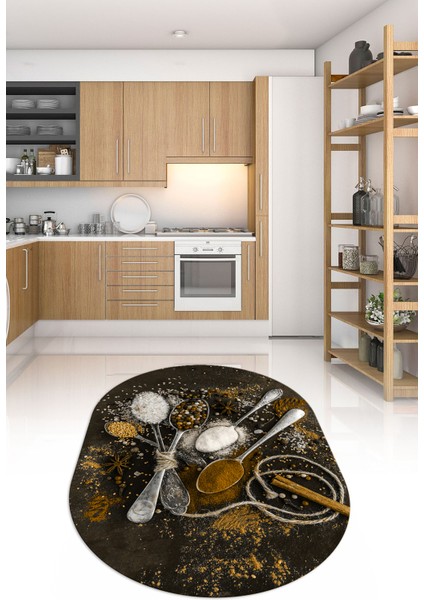 3D Dijital Baskılı Kaymaz Yıkanabilir Renkli Modern Oval Mutfak Halısı, N-O-Mutfak-19-Kahve, fırsatları