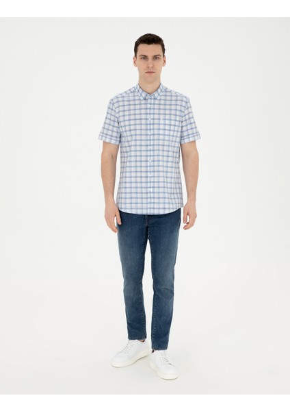 Erkek Koyu Mavi Regular Fit Kısa Kollu Gömlek 50288566-VR032