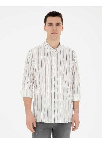 Erkek Siyah Keten Karışımlı Slim Fit Uzun Kollu Gömlek 50283508-VR046 modelleri