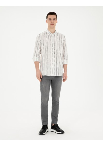 Erkek Siyah Keten Karışımlı Slim Fit Uzun Kollu Gömlek 50283508-VR046 fırsatları