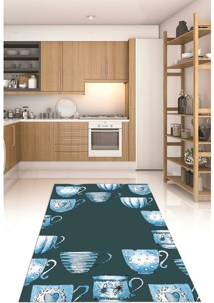 Dijital Baskılı Kaymaz Taban Yıkanabilir Renkli Modern Mutfak Halısı, N-Mutfak-26-Mavi, modelleri