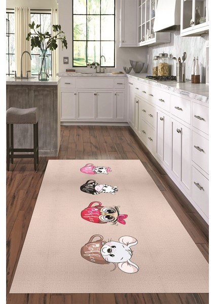 Dijital Baskılı Kaymaz Taban Yıkanabilir Renkli Modern Mutfak Halısı, N-Mutfak-07-Krem, fırsatları