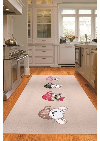 Dijital Baskılı Kaymaz Taban Yıkanabilir Renkli Modern Mutfak Halısı, N-Mutfak-07-Krem, indirimleri