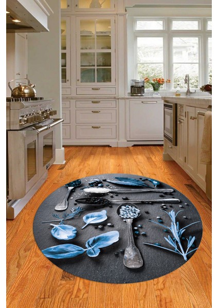 3D Dijital Baskılı Kaymaz Yıkanabilir Renkli Modern Yuvarlak Mutfak Halısı, N-Y-Mutfak-27-Mavi, fiyatları