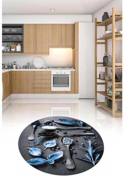 3D Dijital Baskılı Kaymaz Yıkanabilir Renkli Modern Yuvarlak Mutfak Halısı, N-Y-Mutfak-27-Mavi, modelleri