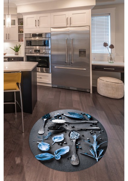 3D Dijital Baskılı Kaymaz Yıkanabilir Renkli Modern Yuvarlak Mutfak Halısı, N-Y-Mutfak-27-Mavi, fırsatları