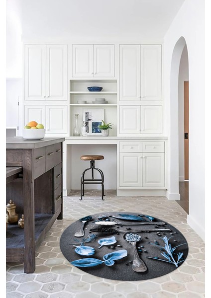 3D Dijital Baskılı Kaymaz Yıkanabilir Renkli Modern Yuvarlak Mutfak Halısı, N-Y-Mutfak-27-Mavi, indirimleri