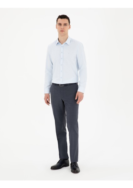 Erkek Açık Mavi Slim Fit Armürlü Uzun Kollu Gömlek 50289391-VR003