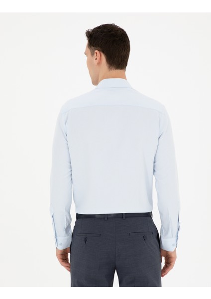 Erkek Açık Mavi Slim Fit Armürlü Uzun Kollu Gömlek 50289391-VR003