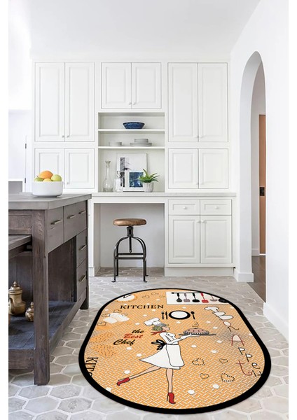 Dijital Baskılı Kaymaz Yıkanabilir Renkli Modern Oval Mutfak Halısı, N-O-Mutfak-03-Turuncu,