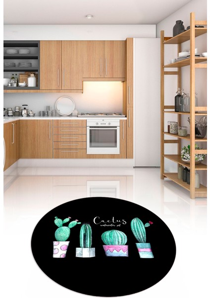 Dijital Baskılı Kaymaz Yıkanabilir Renkli Modern Yuvarlak Mutfak Halısı, N-Y-Mutfak-30-Siyah,