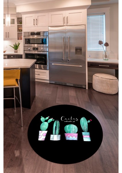 Dijital Baskılı Kaymaz Yıkanabilir Renkli Modern Yuvarlak Mutfak Halısı, N-Y-Mutfak-30-Siyah,