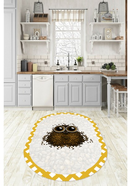 Dijital Baskılı Kaymaz Yıkanabilir Baykuş Desen Oval Mutfak Halısı, N-O-Mutfak-46-Turuncu, modelleri