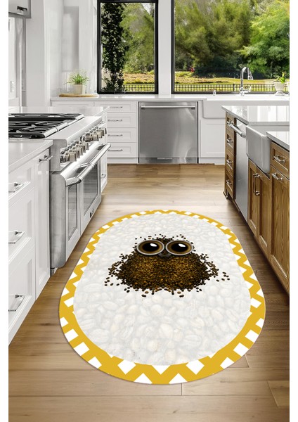 Dijital Baskılı Kaymaz Yıkanabilir Baykuş Desen Oval Mutfak Halısı, N-O-Mutfak-46-Turuncu, fırsatları