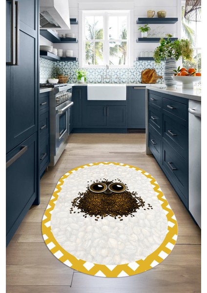 Dijital Baskılı Kaymaz Yıkanabilir Baykuş Desen Oval Mutfak Halısı, N-O-Mutfak-46-Turuncu, indirimleri