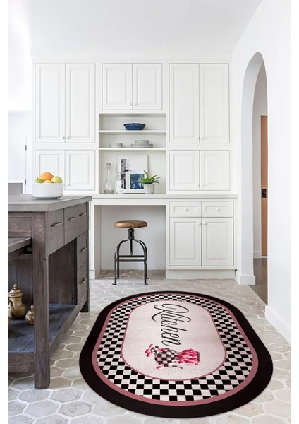 Dijital Baskılı Kaymaz Yıkanabilir Kitchen Yazılı Oval Mutfak Halısı, N-O-Mutfak-48-Pembe, fiyatları
