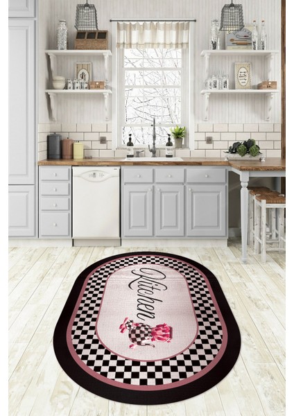 Dijital Baskılı Kaymaz Yıkanabilir Kitchen Yazılı Oval Mutfak Halısı, N-O-Mutfak-48-Pembe, modelleri