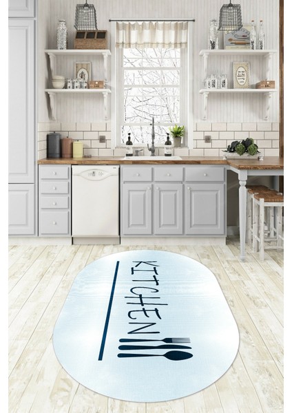 Dijital Baskılı Kaymaz Yıkanabilir Kitchen Yazılı Oval Mutfak Halısı, N-O-Mutfak-49-Mavi, modelleri