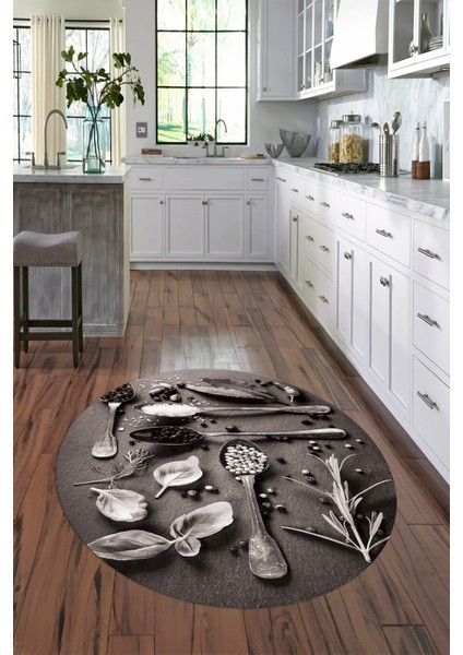3D Dijital Baskılı Kaymaz Yıkanabilir Renkli Modern Yuvarlak Mutfak Halısı, N-Y-Mutfak-27-Gri,