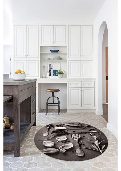 3D Dijital Baskılı Kaymaz Yıkanabilir Renkli Modern Yuvarlak Mutfak Halısı, N-Y-Mutfak-27-Gri, indirimleri