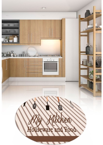 Dijital Baskılı Kaymaz Yıkanabilir Renkli Modern Yuvarlak Mutfak Halısı, N-Y-Mutfak-32-Kahve, fiyatları