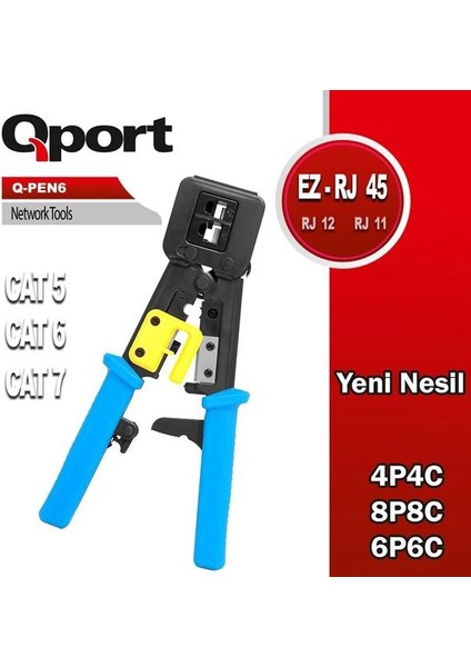 Q-Pen& 8P8C/RJ-45, 6P4C/RJ11 Kablo Sıkma Pensesi Yeni Nesil