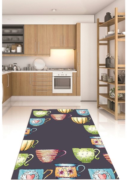Dijital Baskılı Kaymaz Taban Yıkanabilir Renkli Modern Mutfak Halısı, N-Mutfak-26-Renkli,