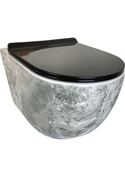 Bıga Antrasıt Kanalsız Asma Klozet+Soft Kapak WH-828+CS-22