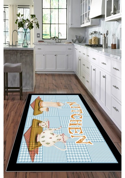 Dijital Baskılı Kaymaz Taban Yıkanabilir Kitchen Yazılı Mutfak Halısı, N-Mutfak-18-Mavi, modelleri
