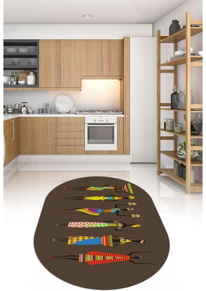 Dijital Baskılı Kaymaz Yıkanabilir Renkli Modern Oval Mutfak Halısı, N-O-Mutfak-40-Vizon,
