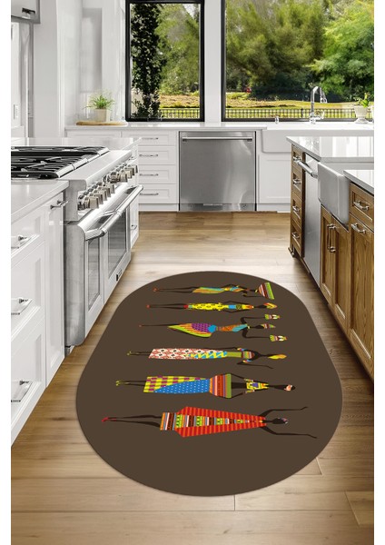 Dijital Baskılı Kaymaz Yıkanabilir Renkli Modern Oval Mutfak Halısı, N-O-Mutfak-40-Vizon, indirimleri