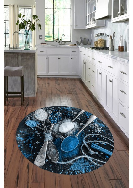 3D Dijital Baskılı Kaymaz Yıkanabilir Renkli Modern Yuvarlak Mutfak Halısı, N-Y-Mutfak-19-Mavi, fiyatları