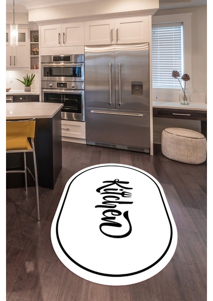 Dijital Baskılı Kaymaz Yıkanabilir Kitchen Yazılı Oval Mutfak Halısı, N-O-Mutfak-42-Beyaz, fiyatları