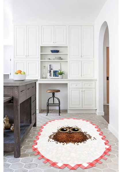 Dijital Baskılı Kaymaz Yıkanabilir Baykuş Desen Oval Mutfak Halısı, N-O-Mutfak-46-Pembe, fiyatları