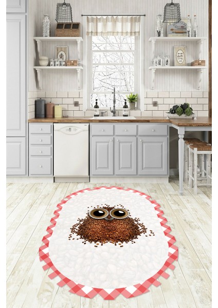 Dijital Baskılı Kaymaz Yıkanabilir Baykuş Desen Oval Mutfak Halısı, N-O-Mutfak-46-Pembe, modelleri