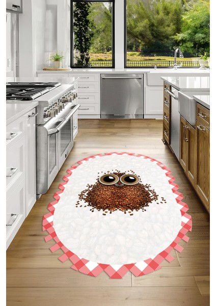 Dijital Baskılı Kaymaz Yıkanabilir Baykuş Desen Oval Mutfak Halısı, N-O-Mutfak-46-Pembe, fırsatları