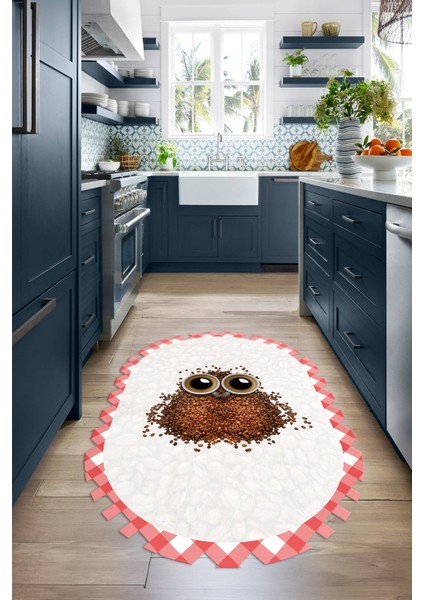 Dijital Baskılı Kaymaz Yıkanabilir Baykuş Desen Oval Mutfak Halısı, N-O-Mutfak-46-Pembe, indirimleri
